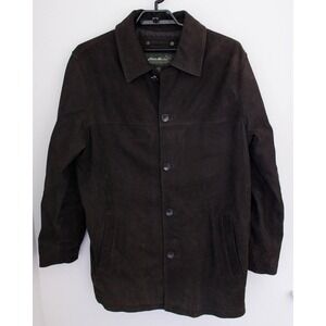 Eddie Bauer Jacket Mens XL Tall Dark Brown Genuine Leather Buttons Vintage *FLAW